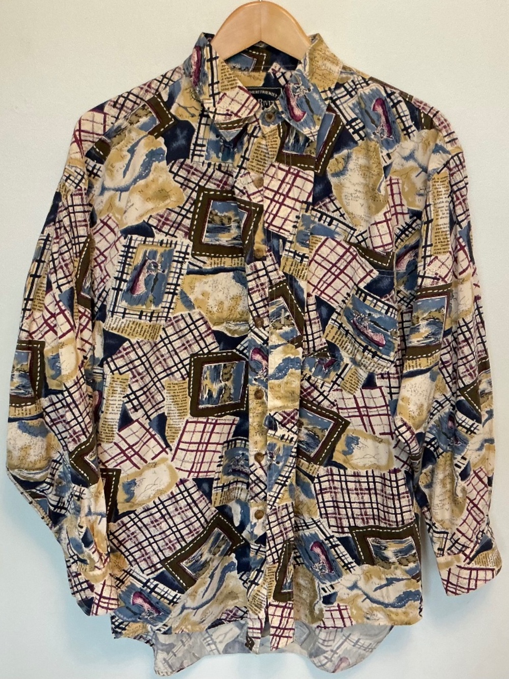 VTG 90s North River Nova Scotia All Over Print Long Sleeve Shirt L Cottagecore